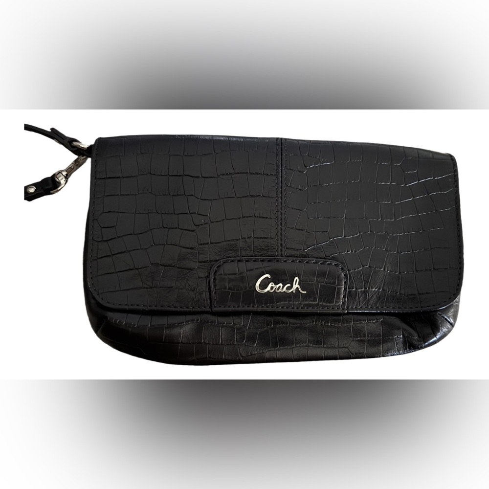 Coach Black Croc Embossed Clutch